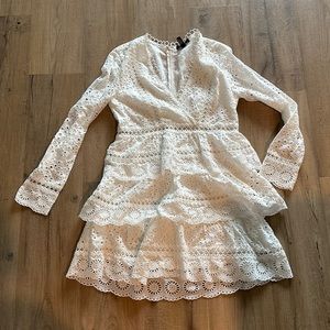 New Aqua white tiered lace mini dress